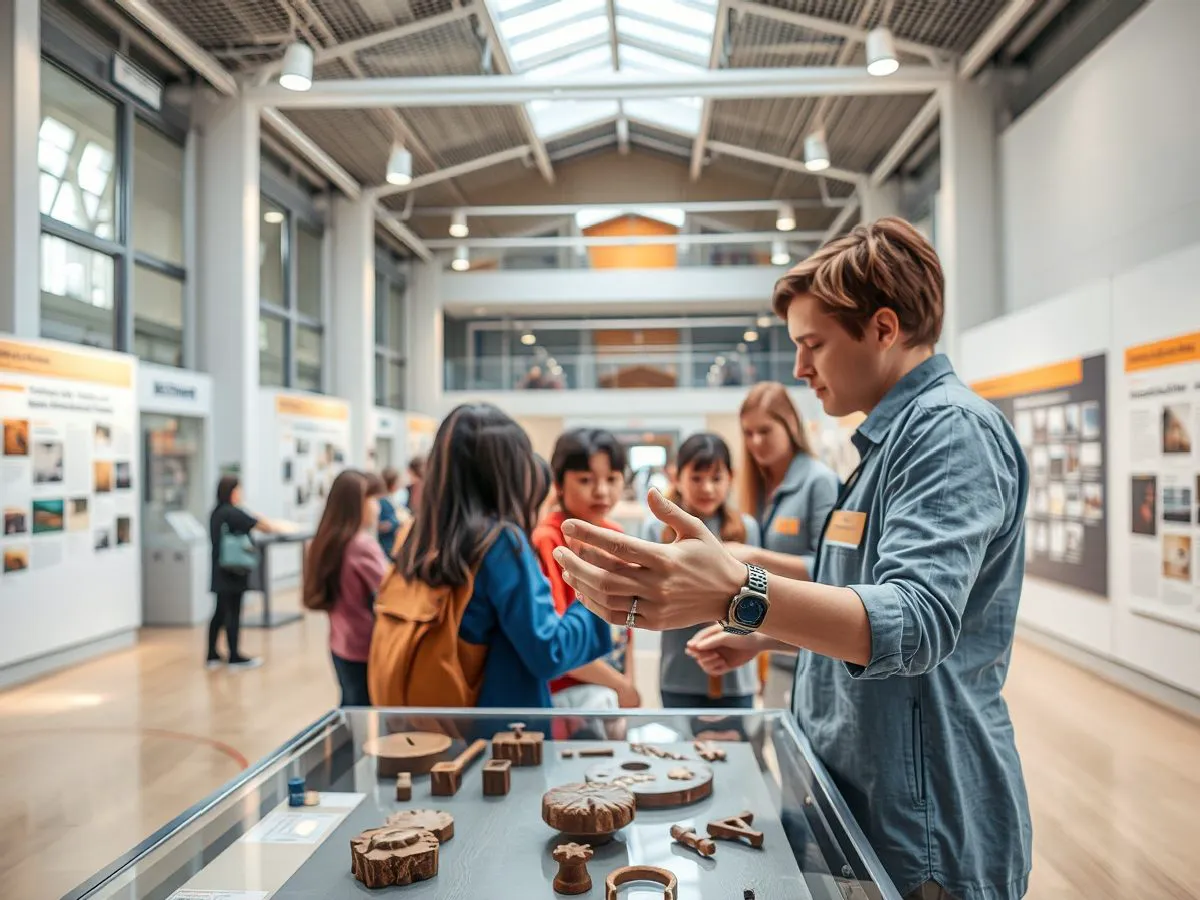 学校学生在文化中心参观科普展览，参与手工实践活动