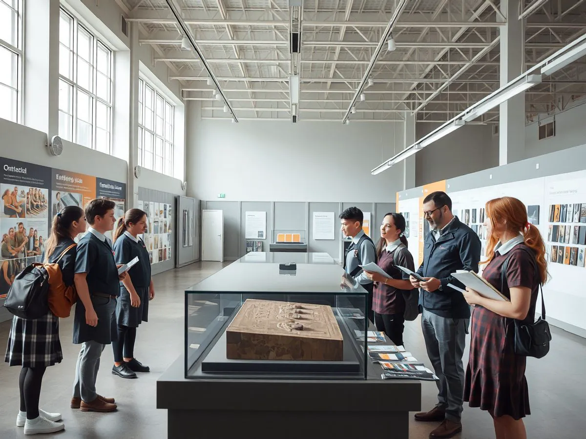 学校学生在博物馆展厅参观研学展览