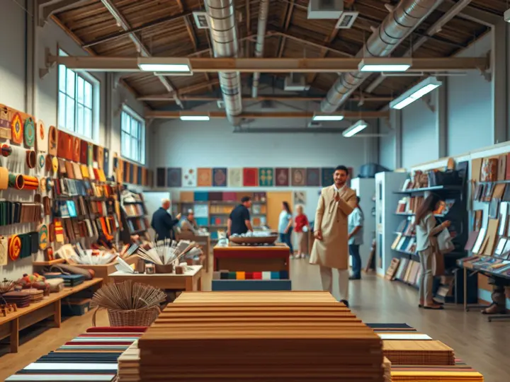 社区文化中心展览现场，传统手工艺品陈列
